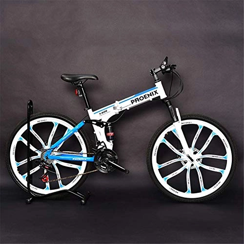 Folding Bike : HCMNME durable bicycle 26 Inch Adult Folding Mountain Bike, High-Carbon Steel Full Suspension Frame Beach Snow Bikes, Double Disc Brake Student City Road Bicycle Alloy frame with Disc Brakes