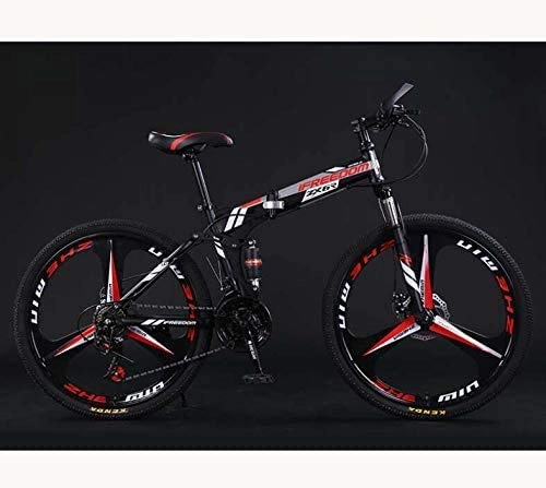 Folding Bike : HCMNME durable bicycle Folding Bike Bicycle Lightweight Mountain Bike Adult Teens Men And Women, High Carbon Steel Full Suspension Frame, Dual Disc Brakes, B, 26 inch 27 speed Alloy frame with Dis