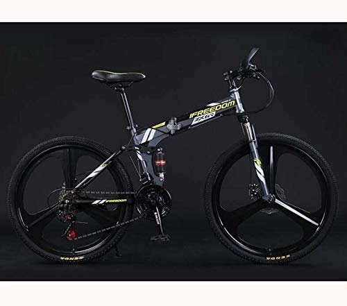 Folding Bike : HCMNME durable bicycle Folding Bike Bicycle Lightweight Mountain Bike Adult Teens Men And Women, High Carbon Steel Full Suspension Frame, Dual Disc Brakes, E, 24 inch 24 speed Alloy frame with Dis
