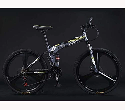 Folding Bike : HCMNME durable bicycle Folding Bike Bicycle Lightweight Mountain Bike Adult Teens Men And Women, High Carbon Steel Full Suspension Frame, Dual Disc Brakes, E, 26 inch 27 speed Alloy frame with Dis