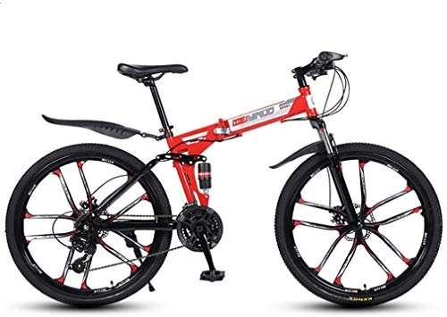 Folding Bike : HCMNME durable bicycle Folding Variable Speed 26 Inch Mountain Bike, High-carbon steel Frame Bikes Dual Disc Brake Bicycle, 21-24 - 27 Speeds, Red, 21speed Alloy frame with Disc Brakes