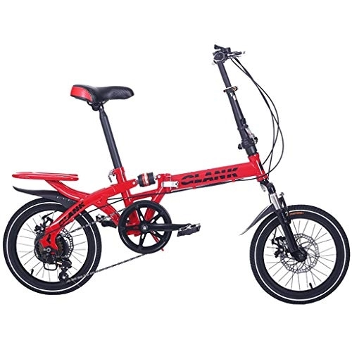 Folding Bike : HerfsT 16" Folding Bicycle 6 Speeds Double Disc Brake Bicycles for Adult Teens, City Folding Compact Bike for Urban Commuter
