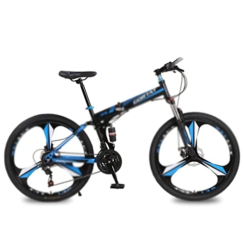 Folding Bike : HESNDzxc Bicycles for Adults Foldable Bicycle Mountain Bike Wheel Size 26 Inches Road Bike 21 Speeds Suspension Bicycle Double Disc Brake (Color : Blue, Size : 21 Speed)