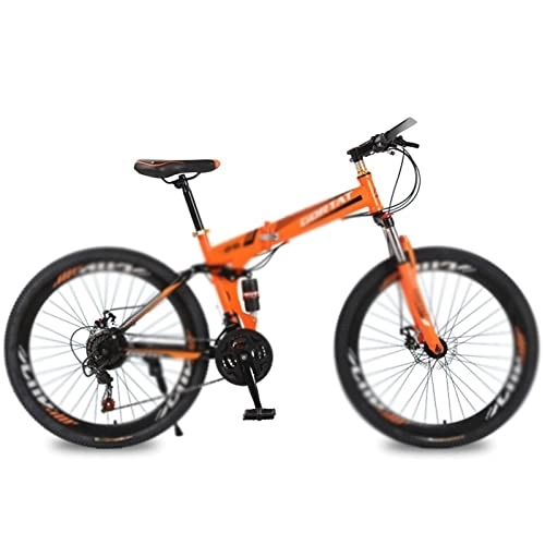 Folding Bike : HESNDzxc Bicycles for Adults Foldable Bicycle Mountain Bike Wheel Size 26 Inches Road Bike 21 Speeds Suspension Bicycle Double Disc Brake (Color : Orange, Size : 21 Speed)