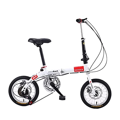 Folding Bike : HEZHANG 14 inch Foldable Bicycle Adult Speed Bicycles Ladies Bike High Carbon Steel Frame Student Bikes, White