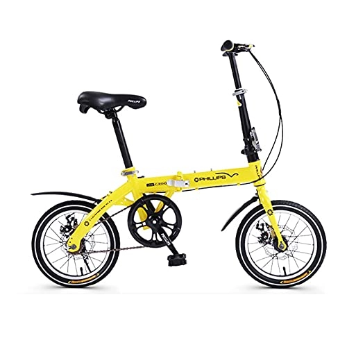 Folding Bike : HEZHANG 14 inch Folding Bike, Single Speed Foldable Bicycle for Adult Children, MTB Bike with Disc Brake, Yellow