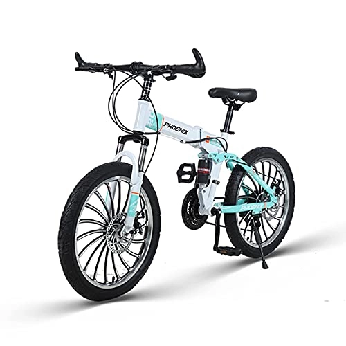 Folding Bike : HEZHANG Folding Bicycle, 20-Inch Student Variable Speed Cross-Country Mountain Bike with Double Shock Absorption, for Home, Office, Trunk, White