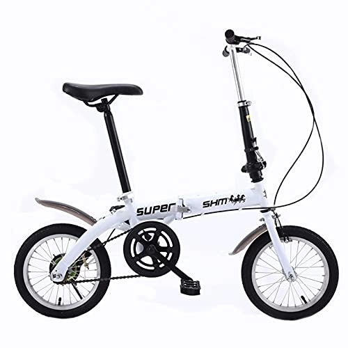 Folding Bike : HEZHANG Folding Bike, 14'' City Road Bikes, Front Rear V Brake Bicycle for Men Women, White