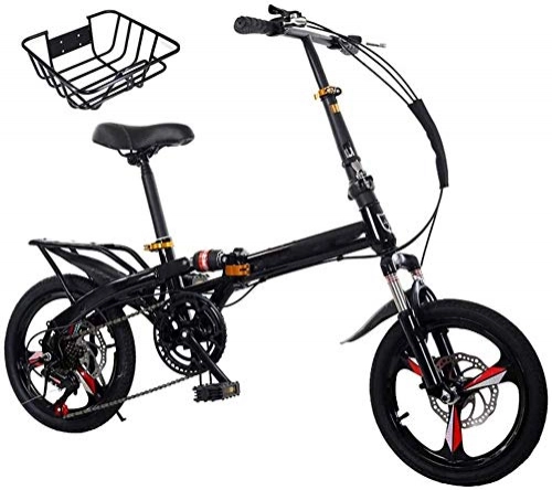 Folding Bike : HFFFHA 20 Inch Bicycle Outroad Mountain Bike, Lightweight Folding Bike, Portable ​​City Folding Compact Bicycle Shock Absorption Portable Bicycle With Basket (Color : Black, Size : 20)