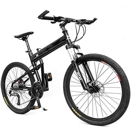 Folding Bike : HFJKD 26 Inch Mountain Bikes, 30 Speed Mountain Bike, Adult Folding Mountain Bicycle, Aluminum Full Suspension Frame Adjustable Seat, Black