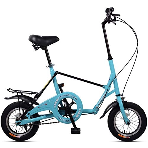 Folding Bike : HFJKD Single Speed Super Compact Foldable Bicycle, High-Carbon Steel Light Weight Folding Bike, with Rear Carry Rack, 12 inch Mini Folding Bikes, A