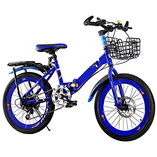 Folding Bike : HFJKD Variable speed folding Kid bicycle, Removable Large Capacity Bike, 22 inch Folding City Bicycle Bike, Lightweight Bicycle for Teens And Adults, Blue