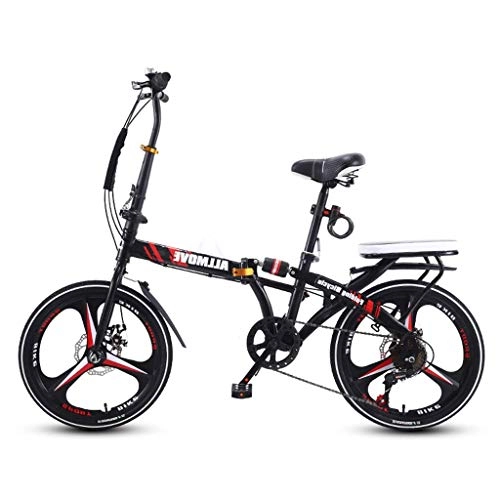 Folding Bike : High-carbon Steel Folding Bicycle, 7-speed Folding Bike, womens Bike With Double Disc Brakes Compact Bike With Water Bottle Holder, 20inch Wheel Unicycle