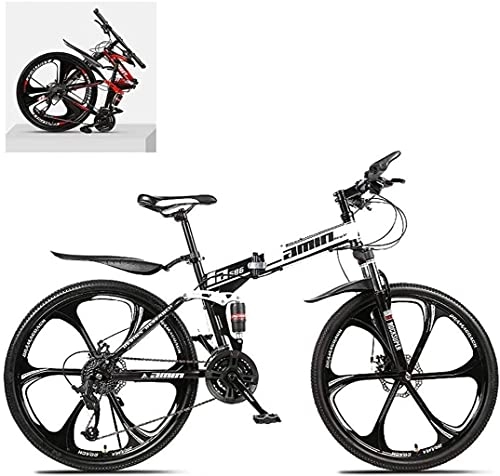 Folding Bike : HJRBM 26 inch Folding Mountain Bikes，High Carbon Steel Frame Double Shock Absorption Variable，All Terrain Quick Foldable Adult Off-Road Bicycle 6-6，30 Speed fengong