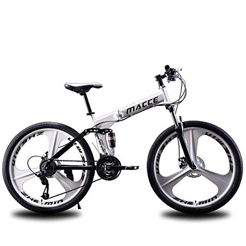 Folding Bike : HKPLDE Folding Mountain Bike For Adults, 21 Speed Country Mountain Bike 24 Inch With Double Disc Brake Carbon Steel Frame MTB Bicycle With 3 Cutter Wheel-white