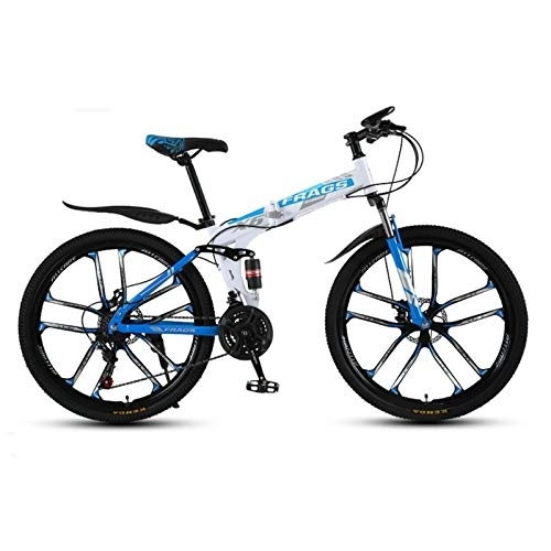 Folding Bike : HKPLDE Mountain Bike Bicycle Dual Disc 26in 21 Speed Gear, Disc Brake / MTB Break Lever Bicycle Folding Bike For Adult Teens -White blue