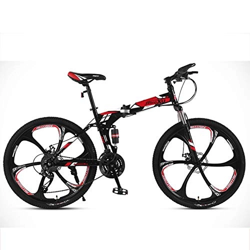 Folding Bike : HLMIN 26-inch Folding Bike Dustproof Rear Dual Shock Absorption High-carbon Steel Frame Tough Lightweight (Color : Red, Size : 24Speed)