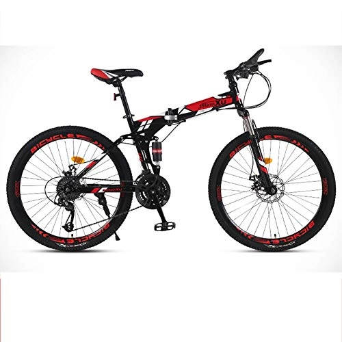 Folding Bike : HLMIN 26-inch Folding Bike Variable Speed Carbon Steel Frame Front And Rear Disc Brakes Dual Suspension (Color : Red, Size : 24Speed)