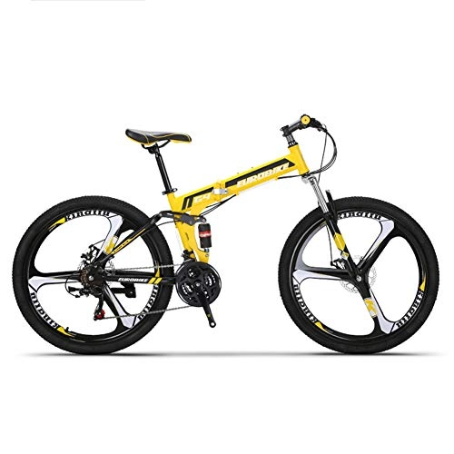 Folding Bike : HLMIN Folding Bike 26 Inches Folding Mountain Bike 21 Speed Full Suspension Bicycle Dual Disc Brake MTB (Color : Yellow, Size : 21Speed)