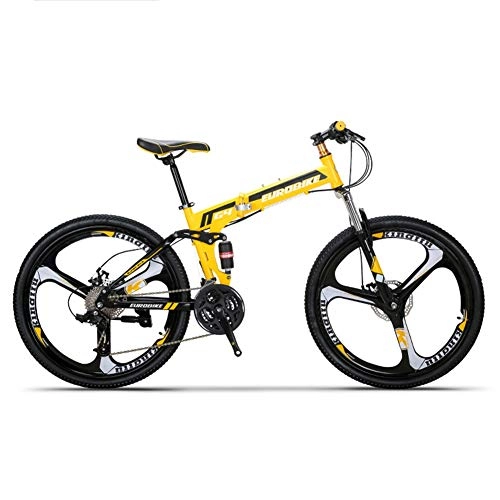 Folding Bike : HLMIN Folding Bike 26 Inches Folding Mountain Bike 27 Speed Full Suspension Bicycle Dual Disc Brake MTB (Color : Yellow, Size : 27Speed)