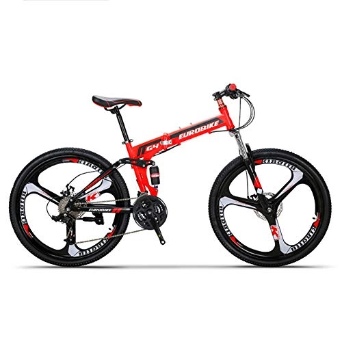 Folding Bike : HLMIN Folding Mountain Bike 27 Speed Bicycle Full Suspension MTB Foldable Frame 26" 3 Spoke Wheels (Color : Red, Size : 27Speed)