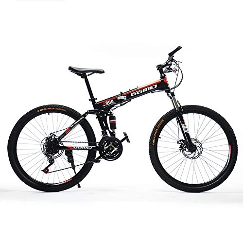 Folding Bike : HLMIN Mountain Bike 21 24 27 Speed Bicycle Steel Frame Dual Suspension Folding Bike (Color : Black, Size : 21speed)