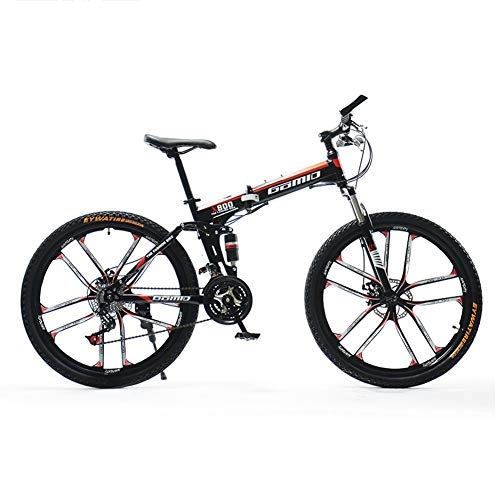 Folding Bike : HLMIN Mountain Bike 21 24 27Speed Steel Frame 26 Inches Wheels Dual Suspension Folding Bike (Color : Black, Size : 21speed)