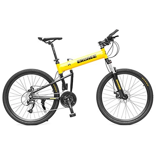 Folding Bike : Hmcozy Mountain Bike, 26" Folding Lightweight Alloy Mountain Bike Hardtail Front Suspension Double Disc Brakes 21 / 24 / 27Speed, Yellow, 27 speed