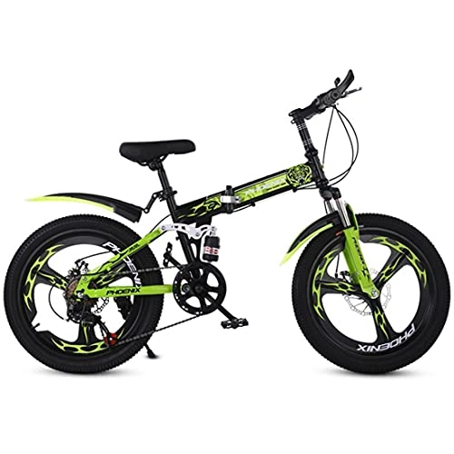 Folding Bike : Hmvlw foldable bicycle 20 inch variable speed folding mountain bike, one-wheel foldable disc brake, shock-absorbing folding bike, male and female student bike (Color : Green)