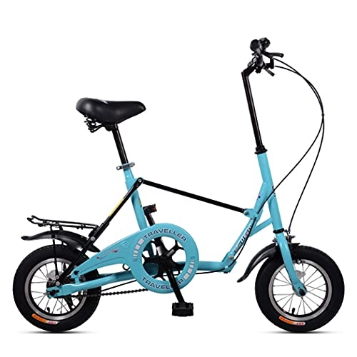 Folding Bike : Hmvlw foldable bicycle Adult folding bicycle 12 inches with shelves, adjustable seat height, single speed, high speed ratio, non-slip, non-slip paint (Color : Blue)