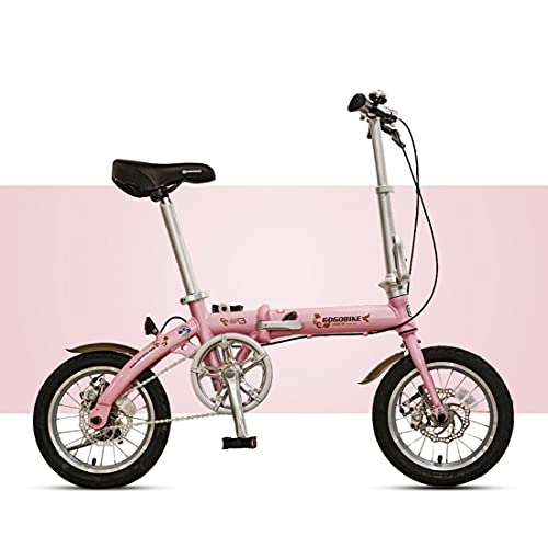 Folding Bike : Hmvlw foldable bicycle Anti-slip folding bike 14 inches with trunk, load 90kg, single speed, bilateral folding pedals, front and rear mechanical disc brakes (Color : Pink)