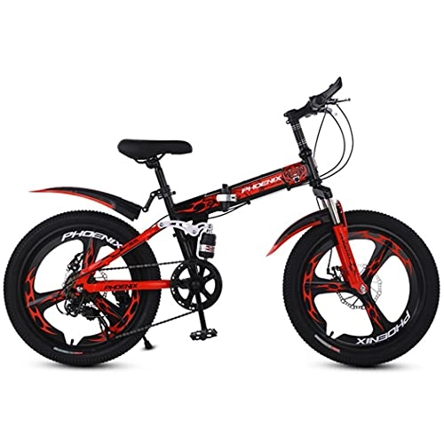Folding Bike : Hmvlw foldable bicycle Bicycle Men's and Women's Bicycle Student Bike Folding Bike 20-inch Variable Speed ​​Mountain Bike 20-inch One Wheel Foldable Disc Brake Shock Absorption (Color : Red)