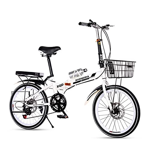 Folding Bike : Hmvlw foldable bicycle Folding bicycle 20 inches ultralight adult female students, adults, men to work on a small bicycle with a portable trunk (Color : White)