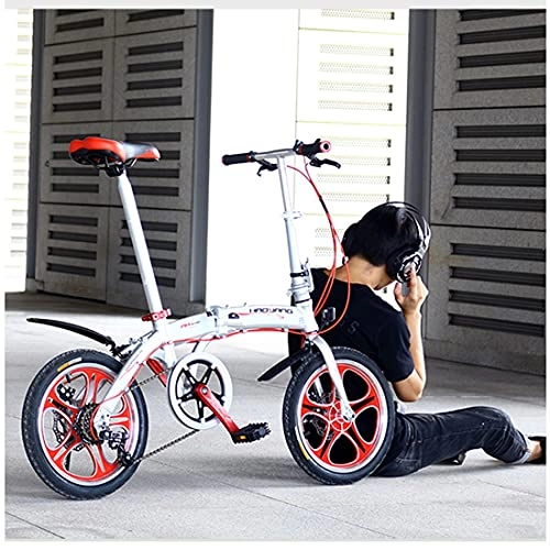 Folding Bike : Hmvlw foldable bicycle Front and rear mechanical disc brakes, small folding bicycles, can put in the trunk, can carry people, 16 inches, 6 speeds, urban leisure commuter bicycles (Color : Silver)