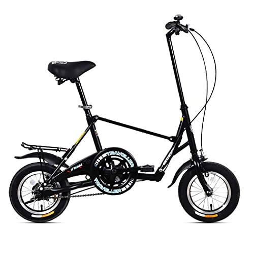 Folding Bike : Hmvlw foldable bicycle Single-speed folding bicycle with shelf, seat height adjustable, rear brake, five colors optional, load 90kg, non-slip, non-slip paint (Color : Black)