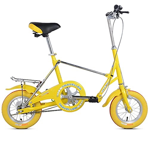 Folding Bike : Hmvlw foldable bicycle Single-speed folding bicycle with shelf, seat height adjustable, rear brake, five colors optional, load 90kg, non-slip, non-slip paint (Color : Yellow)