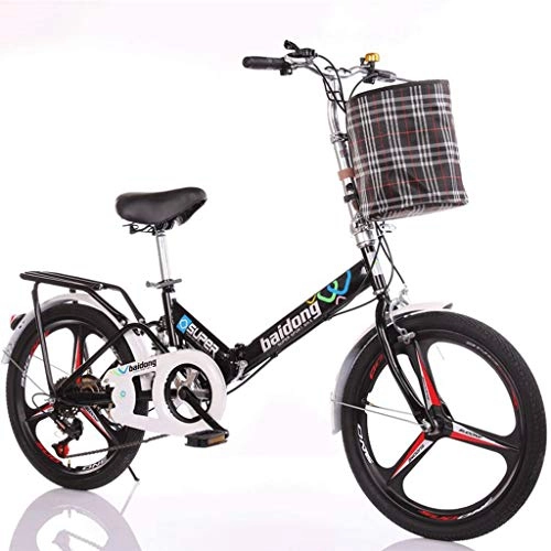Folding Bike : Hmvlw foldable bicycle Variable Speed Bicycle Folding Bicycle Portable Adult Student City Commuting Freestyle Bicycle With Basket (Color : Black)