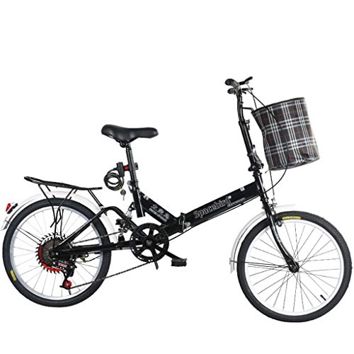 Folding Bike : Hmvlw mountain bikes 20-inch Carbon Steel Bicycles, Folding Bike Variable Speed Male Female Adult Lady City Commuter Outdoor Sport Bike with BasketMultiple Variable Speed (Color : Black)