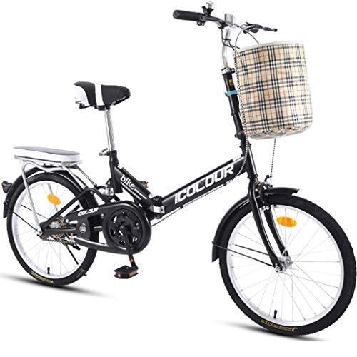Folding Bike : Hmvlw mountain bikes Folding Bicycle Single Speed Male Female Adult Student City Commuter Outdoor Sport Bike with Basket (Color : Black)