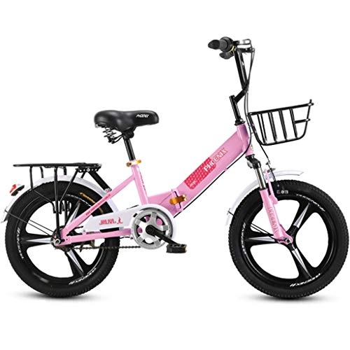 Folding Bike : Hmvlw mountain bikes Folding Children's Bicycle One-piece Wheel 6-10 Years Old Girls Primary School Car, Pink, With Basket