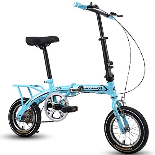 Folding Bike : Hmvlw mountain bikes Mini Portable Folding Bicycle -12 Inch Children Adult Women and Man Outdoor Sports Bicycle, Single Speed (Color : Blue)