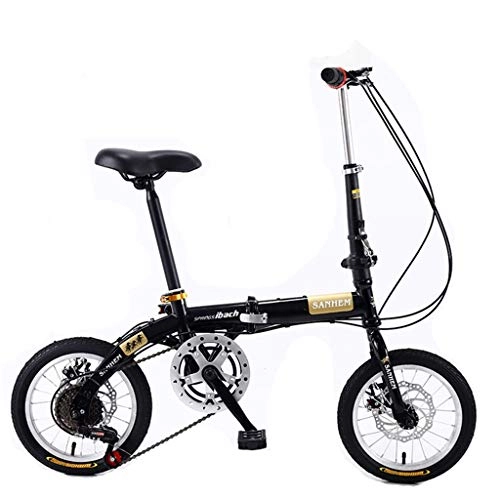 Folding Bike : Hmvlw mountain bikes Portable Folding Bicycle-14inch Wheel Adult Children Women and Man City Commuter Bicycle, Black (Color : 5 Speeds)