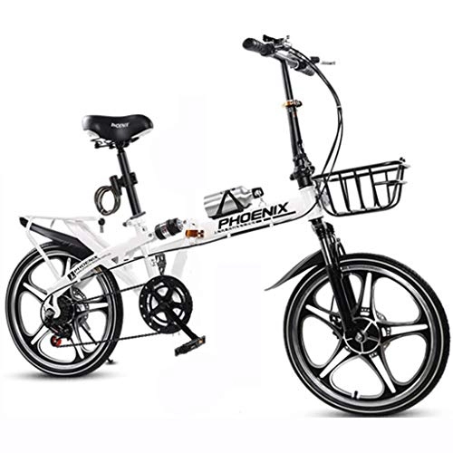 Folding Bike : Hmvlw mountain bikes Portable Folding Bicycle Single Speed Adult Student Outdoor Sport Bicycle with Basket, Water Bottle and Holder, White (Size : Medium Size)