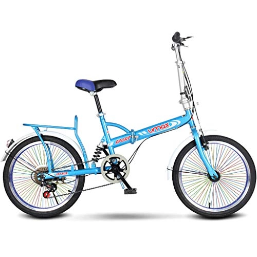 Folding Bike : Hmvlw mountain bikes Women's Bicycle with Basket, Portable Folding Bicycle Colorful Wheels Variable 6 Speed Adult Student City Commuter Bike, Blue Folding Bicycle 16 inch Students Children Outdoor Spo