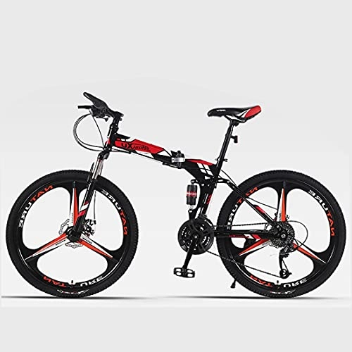 Folding Bike : Hmvlw Portable bicycle 3-wheel 24 / 26 inch variable speed mountain folding bike, can put the trunk, adult male and female double shock-absorbing portable bicycle (Color : Red, Size : 24 inches)