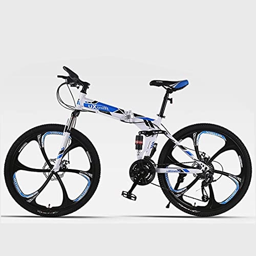 Folding Bike : Hmvlw Portable bicycle Adult men's and women's variable-speed mountain folding bikes can be stored in the trunk 24 / 26 inch 6-wheel speed double shock absorption (Color : Blue, Size : 26 inches)