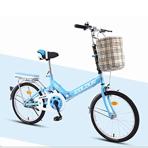 Folding Bike : Hmvlw Portable bicycle High-carbon steel 7-speed folding bike, front V brake, rear brake, 20-inch adult ultra-light portable shock absorber folding bike (Color : Blue)