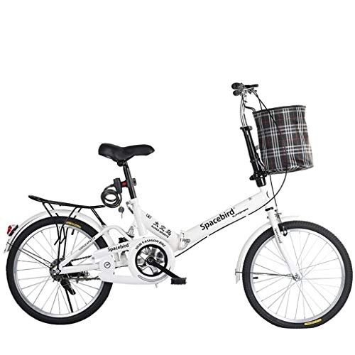 Folding Bike : HNWNJ Folding Bikes 20-inch Folding Bicycle Men Women Adult Student City Commuter Outdoor Sport Bike with Basket, White