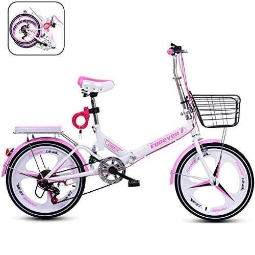 Folding Bike : HNWNJ Folding Bikes 20 Inch Lightweight Mini Folding Bike Small Portable Speed Bicycle Adult Student Gift, Pink