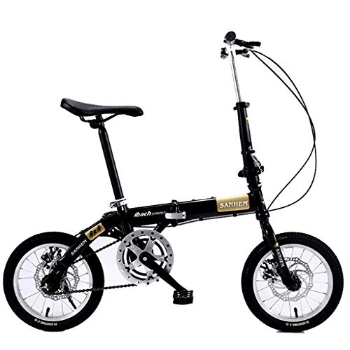 Folding Bike : HNWNJ Folding Bikes Portable Folding Bicycle-14inch Wheel Adult Children Women and Man City Commuter Bicycle, Black (Color : Single Speed)